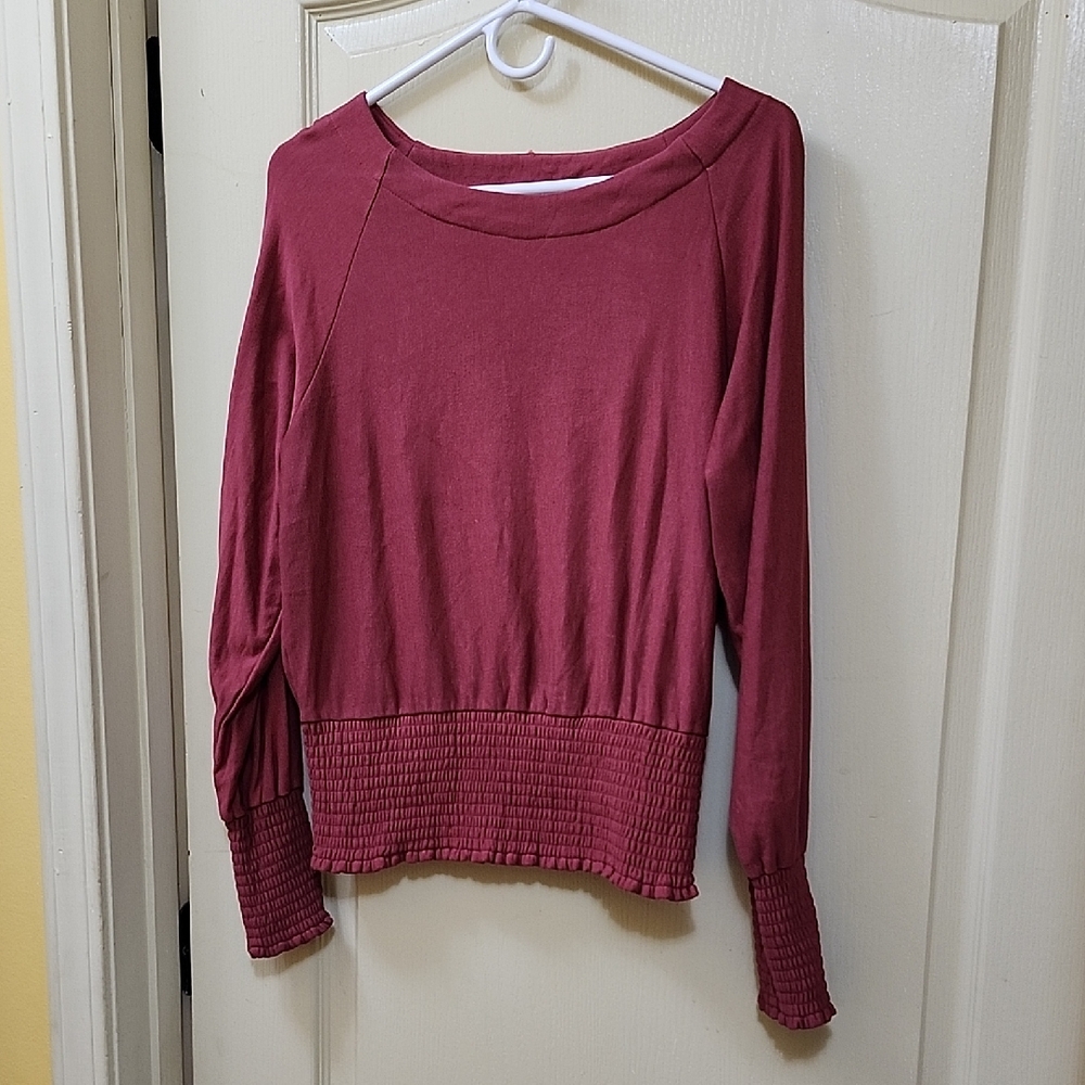 GYPSIES & MOONDUST POET SLEEVE ELASTIC WRIST And WAIST MAROON SWEATSHIRT